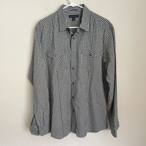 Banana Republic Mens Shirt Size 16 Black Brown Shade Casual Front Chest Pockets - Picture 1 of 10